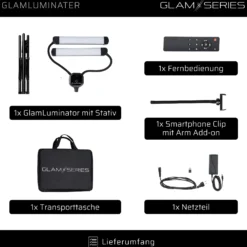 GlamSeries GlamLuminater LED Leuchte, Beleuchtung mit 2 flexiblen Armen, stufenlose Farbtemperatur, Lampe mit Fernbedienung, Schminklicht für Make-Up Artists