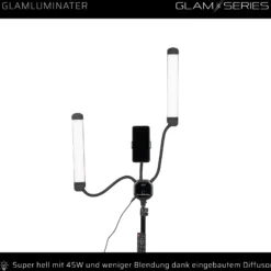 GlamSeries GlamLuminater LED Leuchte, Beleuchtung mit 2 flexiblen Armen, stufenlose Farbtemperatur, Lampe mit Fernbedienung, Schminklicht für Make-Up Artists