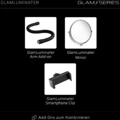 GlamSeries GlamLuminater LED Leuchte, Beleuchtung mit 2 flexiblen Armen, stufenlose Farbtemperatur, Lampe mit Fernbedienung, Schminklicht für Make-Up Artists