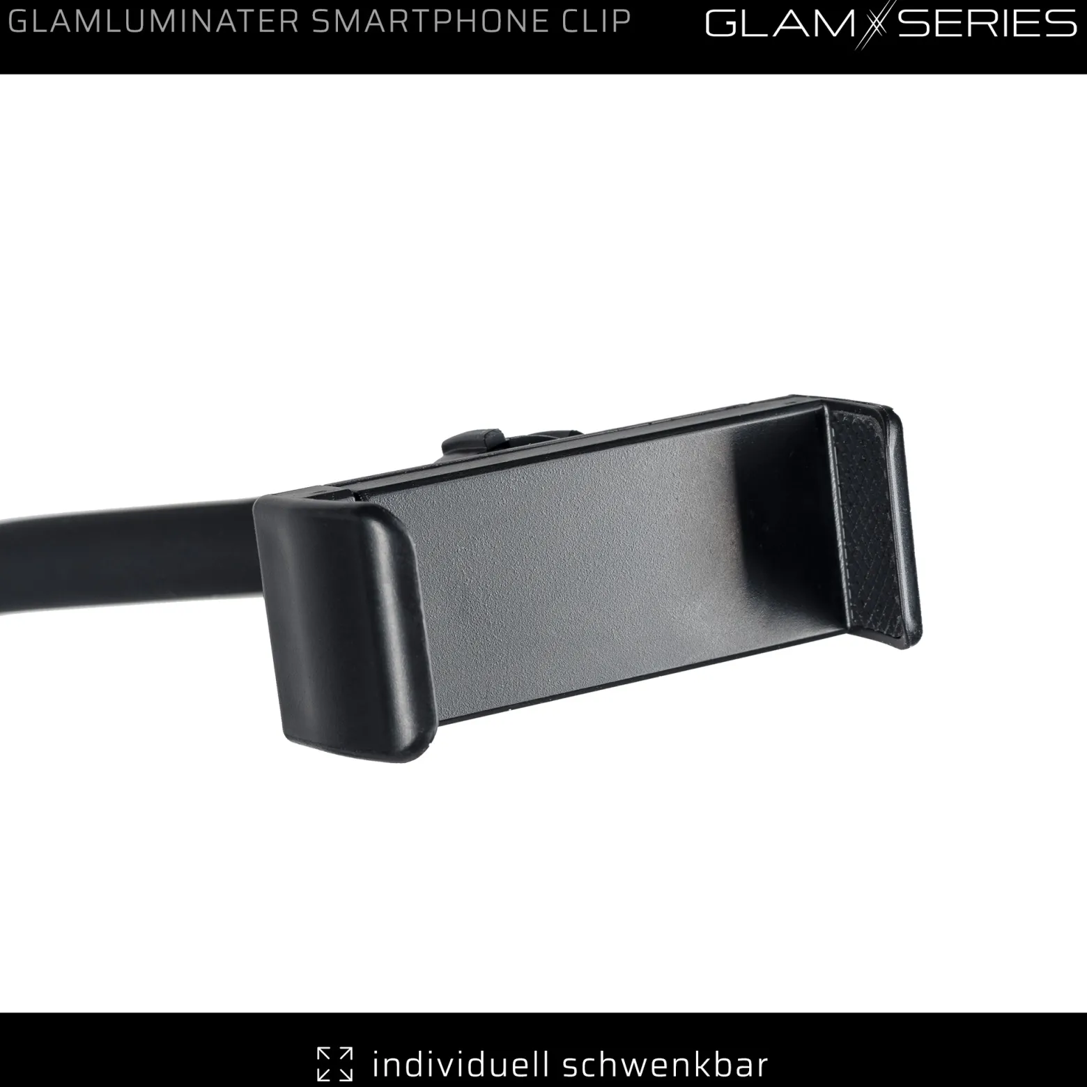 GlamSeries GlamLuminater Smartphone Clip mit Federzug und Kugelkopf, Tablet Handy Halterung rutschsichere Fixierung für LED Leuchte, ideal für Visagisten und Content Creator