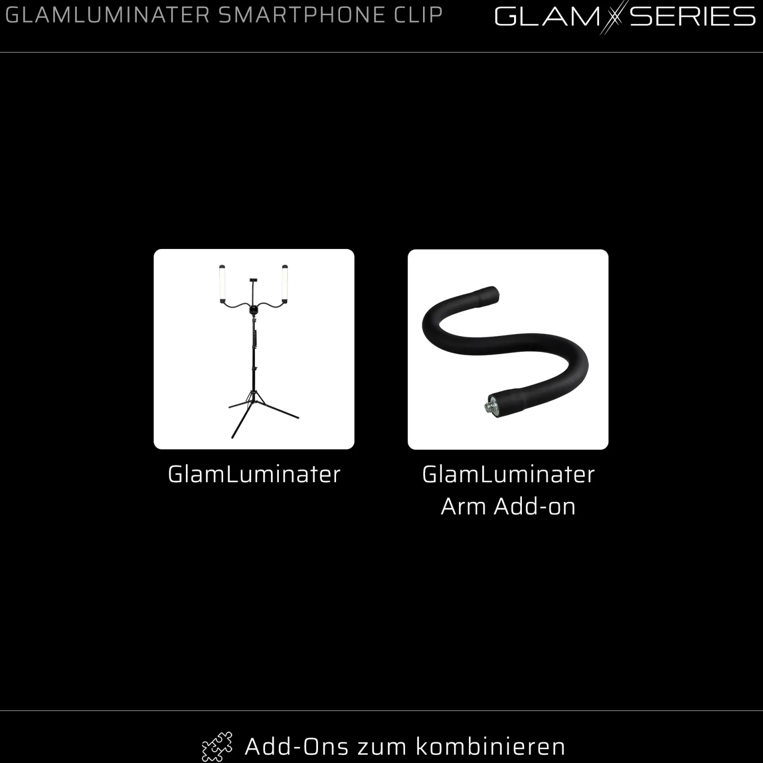 GlamSeries GlamLuminater Smartphone Clip mit Federzug und Kugelkopf, Tablet Handy Halterung rutschsichere Fixierung für LED Leuchte, ideal für Visagisten und Content Creator