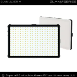 GlamSeries GlamLuxer M LED-Panel, stufenlos dimmbare Beleuchtung 3200-5600 K, LED-Leuchte mit Tischstativ, Diffusor, Kugelkopf, Make-Up Light 8 h Laufzeit