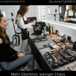 GlamSeries GlamOrganizer Kosmetiktasche 230 x 120 x 180 mm einrollbar, Make up Organizer mit 4 transparenten Inlays
