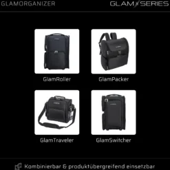 GlamSeries GlamOrganizer Kosmetiktasche 230 x 120 x 180 mm einrollbar, Make up Organizer mit 4 transparenten Inlays