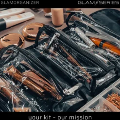 GlamSeries GlamOrganizer Kosmetiktasche 230 x 120 x 180 mm einrollbar, Make up Organizer mit 4 transparenten Inlays