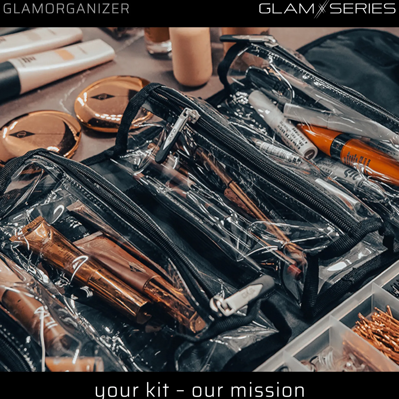 GlamSeries GlamOrganizer Kosmetiktasche 230 x 120 x 180 mm einrollbar, Make up Organizer mit 4 transparenten Inlays