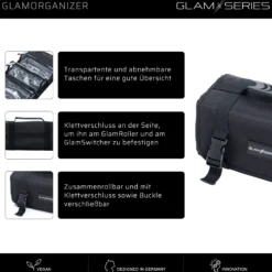 GlamSeries GlamOrganizer Kosmetiktasche 230 x 120 x 180 mm einrollbar, Make up Organizer mit 4 transparenten Inlays