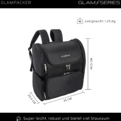 GlamSeries GlamPacker Kosmetiktasche, Make Up Rucksack ergonomisch und erweiterbar, Kosmetikbeutel mit Hitzeschutzfach, Beauty Bag für Visagisten, Friseure