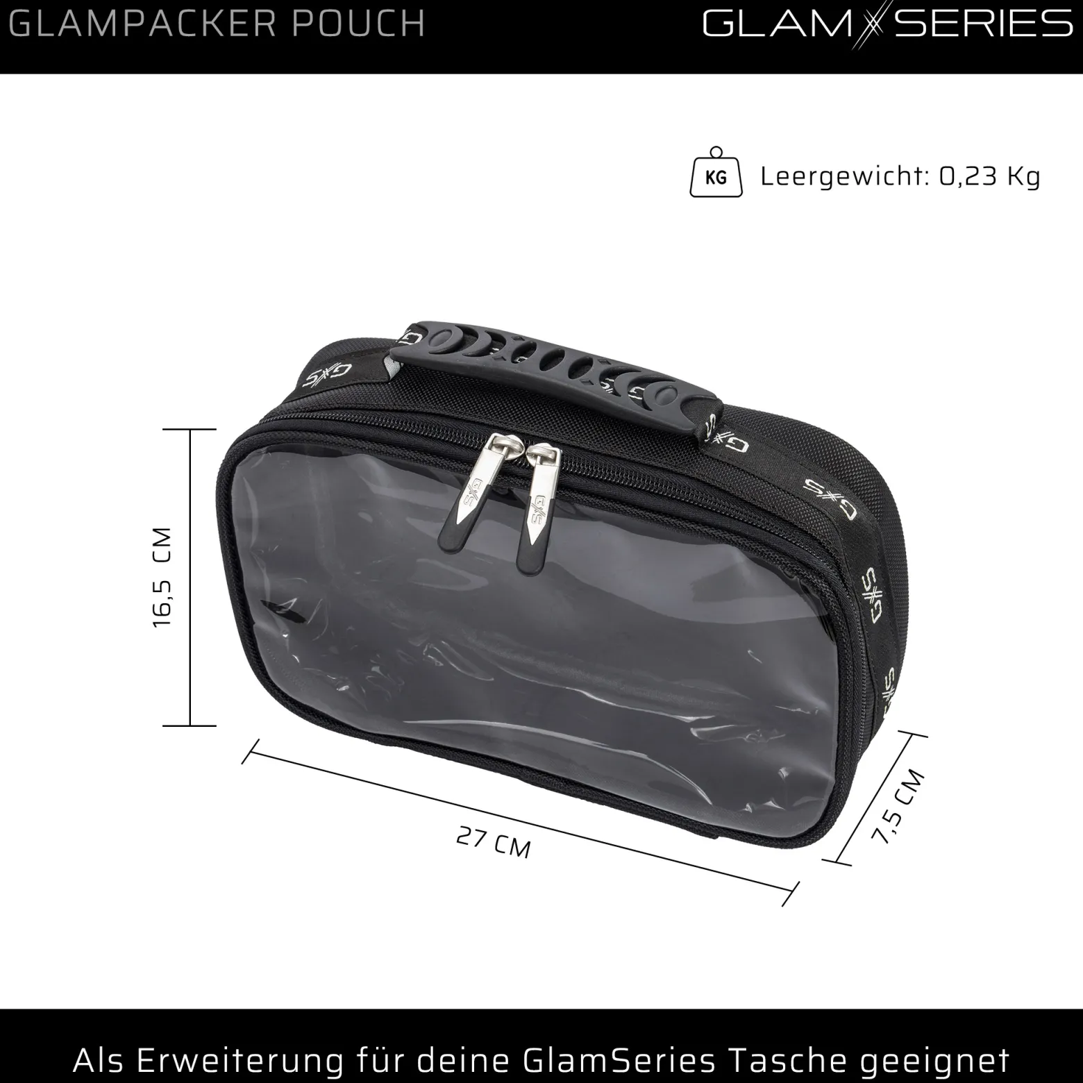 GlamSeries GlamPacker Pouch Taschen Inlay 270 x 165 x 75 mm, PVC-beschichtete Make Up Tasche mit transparentem Deckel