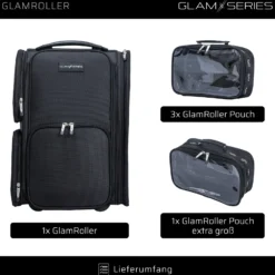 GlamSeries GlamRoller Trolley, Kosmetikkoffer mit 4x Pouches, Make-Up Artist Koffer mit Hitzeschutzfach, Organizer für Visagisten, Friseure, Beauty Case für Reisen