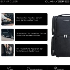 GlamSeries GlamRoller Trolley, Kosmetikkoffer mit 4x Pouches, Make-Up Artist Koffer mit Hitzeschutzfach, Organizer für Visagisten, Friseure, Beauty Case für Reisen