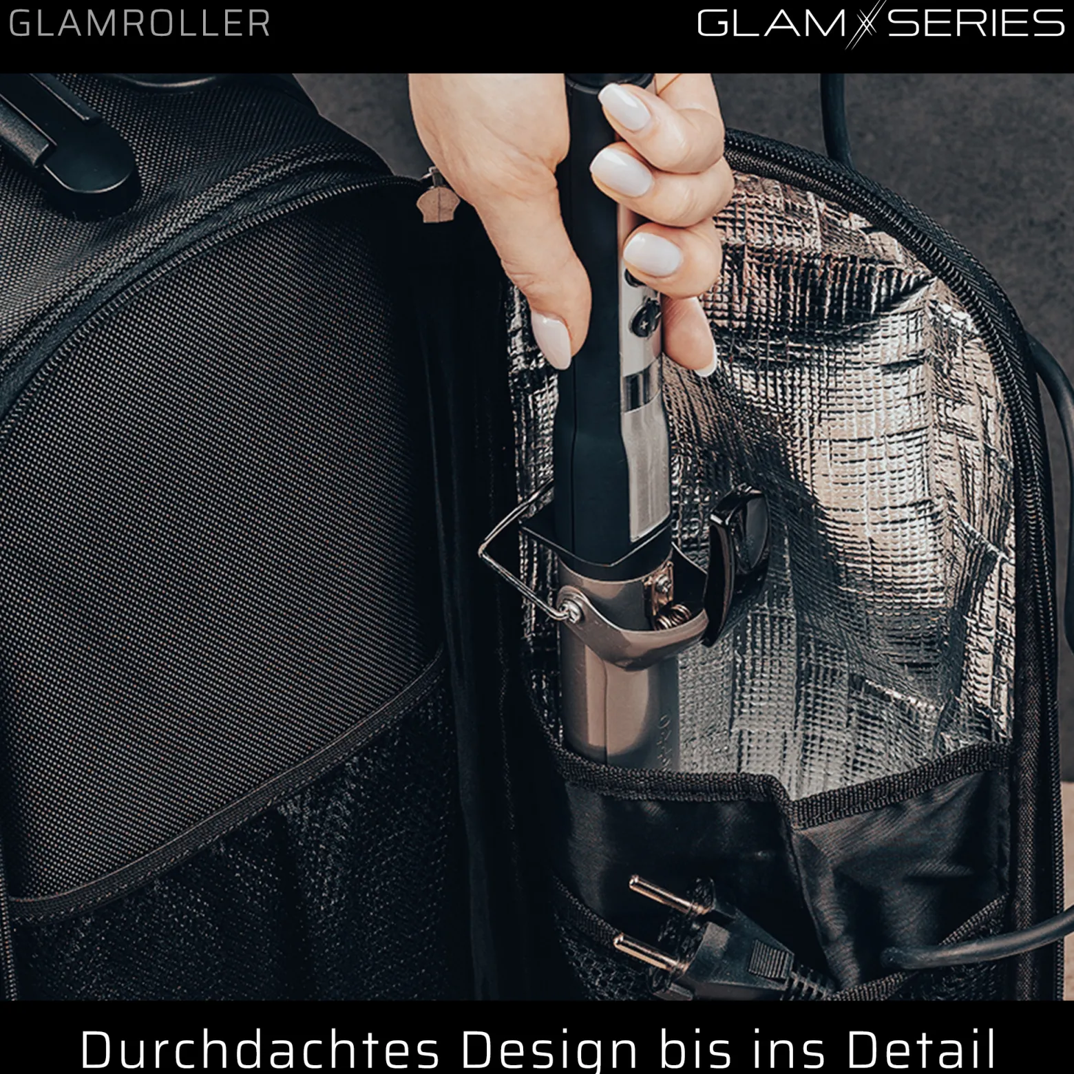 GlamSeries GlamRoller Trolley, Kosmetikkoffer mit 4x Pouches, Make-Up Artist Koffer mit Hitzeschutzfach, Organizer für Visagisten, Friseure, Beauty Case für Reisen
