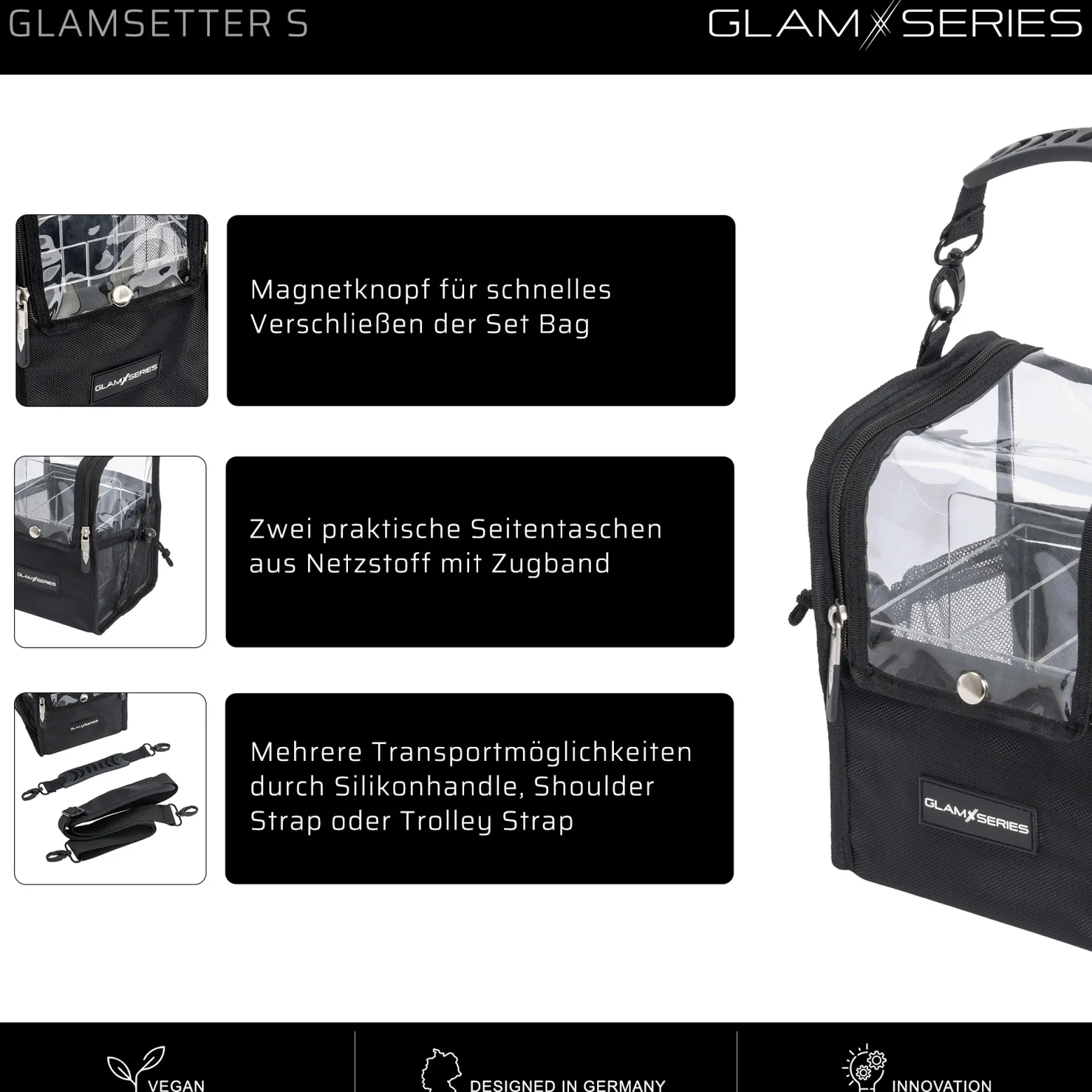 GlamSeries GlamSetter S Kosmetiktasche 175 x 165 x 230 mm, transparenter Make up Organizer mit flexiblen Trageoptionen