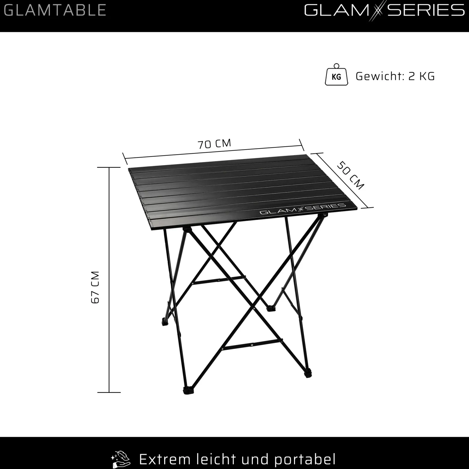 GlamSeries GlamTable Schminktisch klappbar, Frisiertisch bis 20 kg, Make Up Tisch mit Transporttasche, Kosmetiktisch für Visagisten, Friseure, Tättowierer