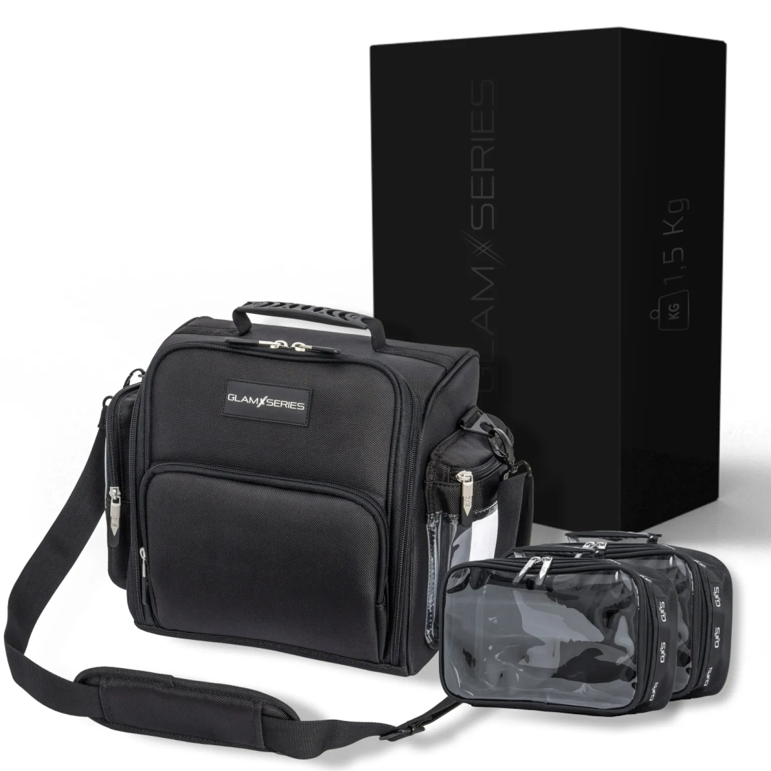 GlamSeries GlamTraveler Kosmetiktasche, Schminktasche mit 3 Pouches, Kosmetikbeutel kombinierbar mit Buckle, Beauty Bag für Make Up Artists, Friseure