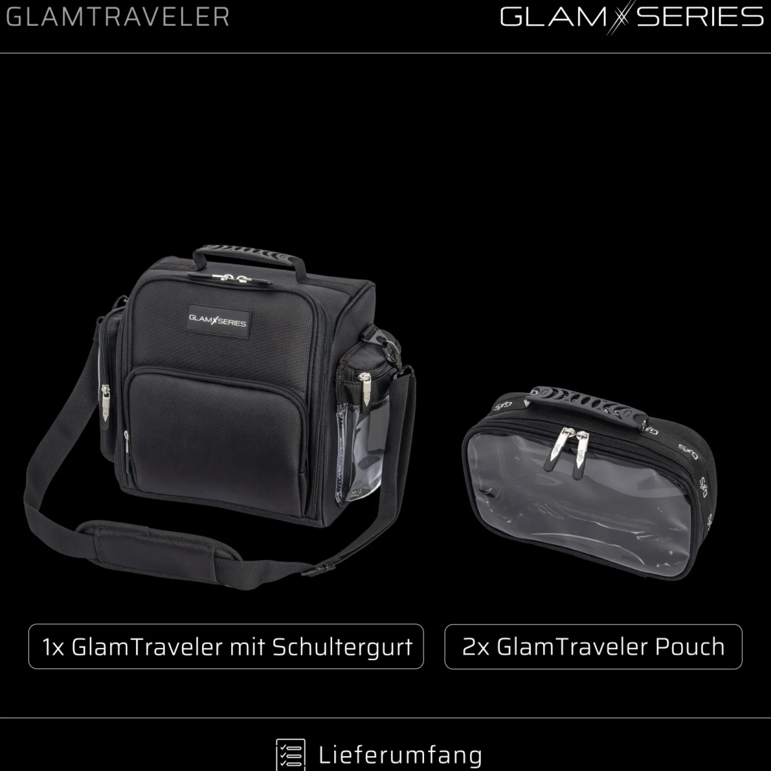 GlamSeries GlamTraveler Kosmetiktasche, Schminktasche mit 3 Pouches, Kosmetikbeutel kombinierbar mit Buckle, Beauty Bag für Make Up Artists, Friseure