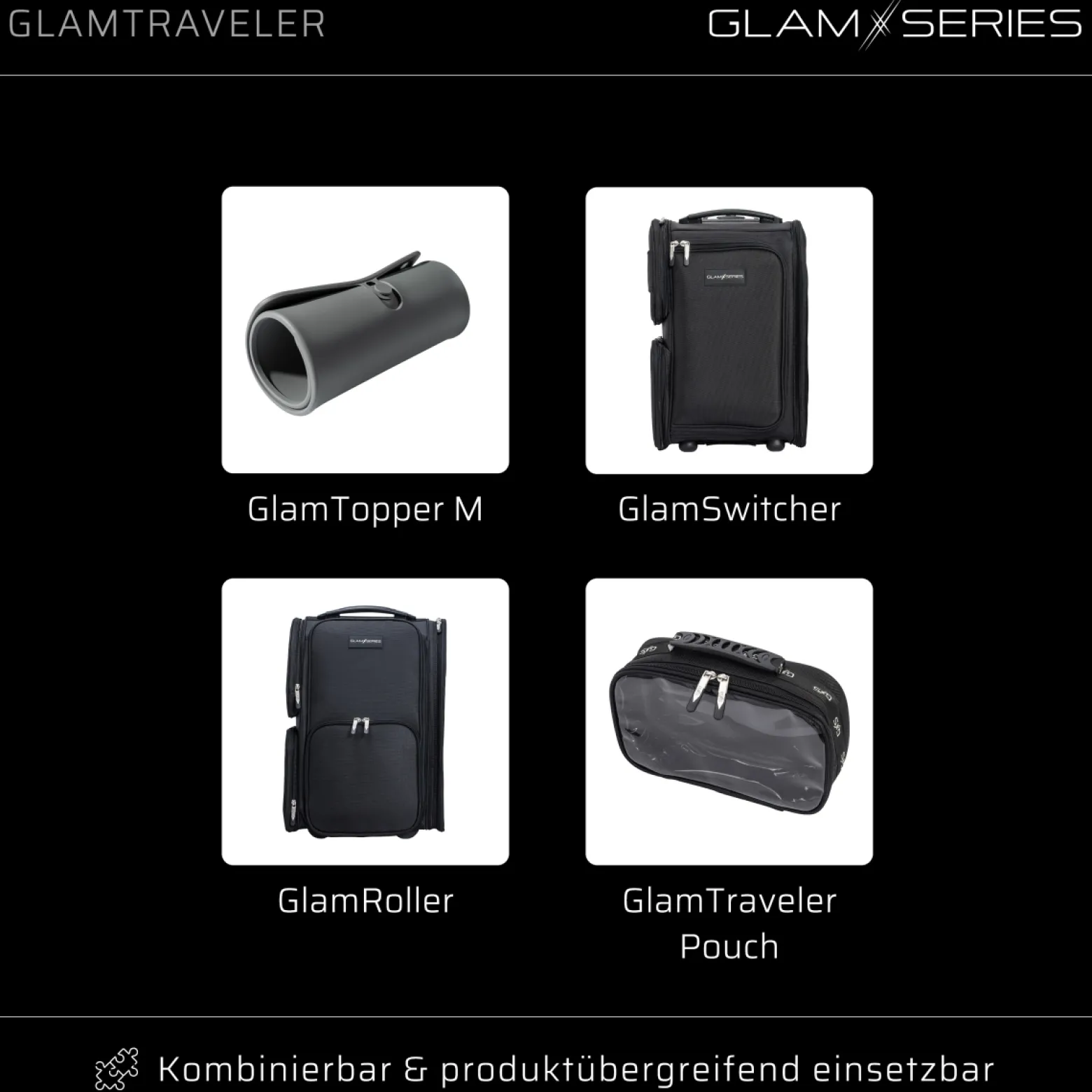 GlamSeries GlamTraveler Kosmetiktasche, Schminktasche mit 3 Pouches, Kosmetikbeutel kombinierbar mit Buckle, Beauty Bag für Make Up Artists, Friseure