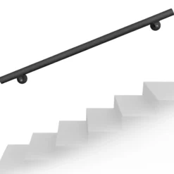 Handlauf Treppe 190cm, Handlaufset Edelstahl, Haltegriff Treppe, Wandhalter, Schwarz
