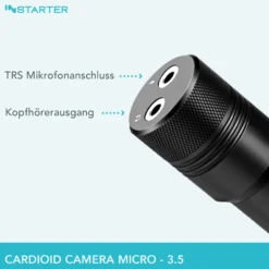Instarter Cardioid Kamera Mikro - 95 x 20 x 24 mm - 3,5 mm / TRRS / TRS - batterielos - mit Windschutz - externes kompaktes DSLR Videomikrofon Smartphone Richtrohrmikrofon
