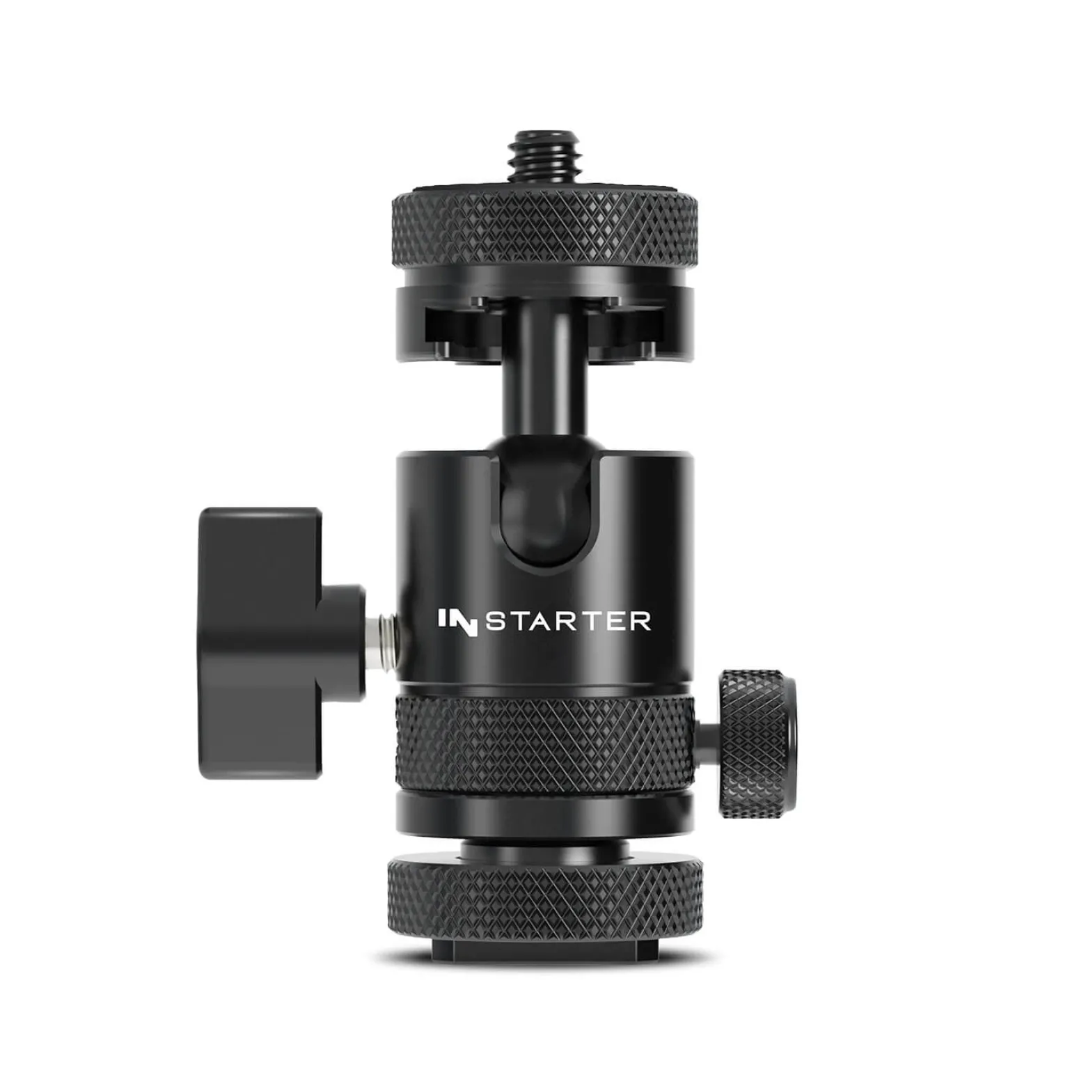 Instarter FlexMount Head Plus Kugelkopf 2-in-1 mit Blitzschuh, Stativkopf für 1/4" und 3/8" Anschluss, 180° schwenkbar zur Winkelanpassung, hochwertiges Kamera Zubehör aus Aluminium
