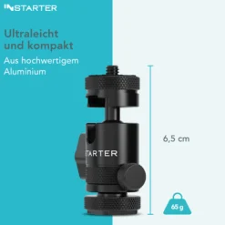 Instarter FlexMount Head Plus Kugelkopf 2-in-1 mit Blitzschuh, Stativkopf für 1/4