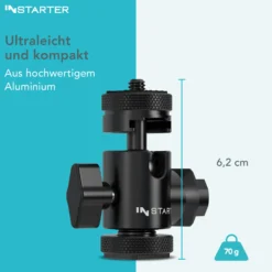 Instarter FlexMount Head Plus Kugelkopf 3-in-1 mit 2x Blitzschuh, Stativkopf für 1/4