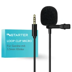 Instarter Lavalier Loop Clip Ansteckmikrofon - 360 Grad Klangaufnahme - mit 3,5 mm Klinkenanschluss, 6 m Kabel, Windschutz, Tasche, Klemme - klarer Sound - für Kamera, Smartphone, Tablet, PC