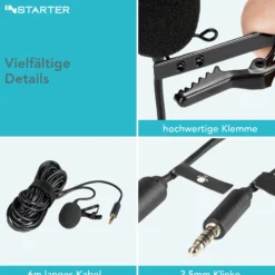 Instarter Lavalier Loop Clip Ansteckmikrofon - 360 Grad Klangaufnahme - mit 3,5 mm Klinkenanschluss, 6 m Kabel, Windschutz, Tasche, Klemme - klarer Sound - für Kamera, Smartphone, Tablet, PC