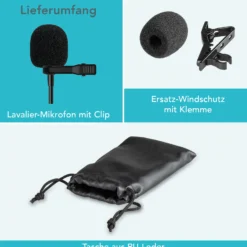 Instarter Lavalier Loop Clip Ansteckmikrofon - 360 Grad Klangaufnahme - mit USB-C Anschluss, 6 m Kabel, Windschutz, Tasche, Klemme - klarer Sound - für Kamera, Smartphone, Tablet, PC