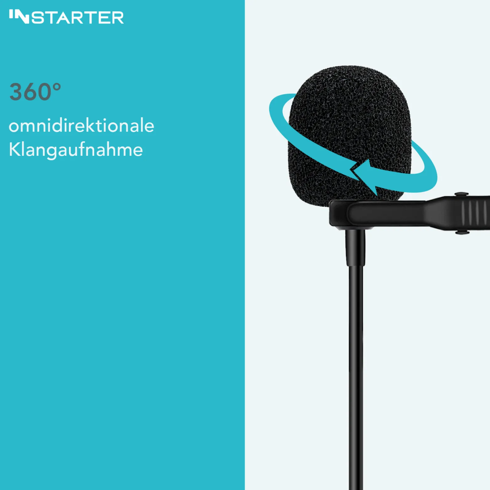 Instarter Lavalier Loop Clip Ansteckmikrofon - 360 Grad Klangaufnahme - mit USB-C Anschluss, 6 m Kabel, Windschutz, Tasche, Klemme - klarer Sound - für Kamera, Smartphone, Tablet, PC