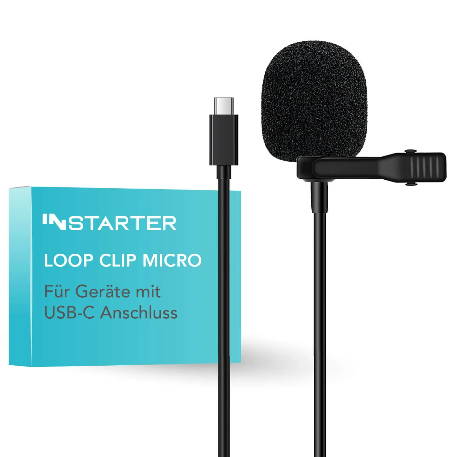 Instarter Lavalier Loop Clip Ansteckmikrofon - 360 Grad Klangaufnahme - mit USB-C Anschluss, 6 m Kabel, Windschutz, Tasche, Klemme - klarer Sound - für Kamera, Smartphone, Tablet, PC