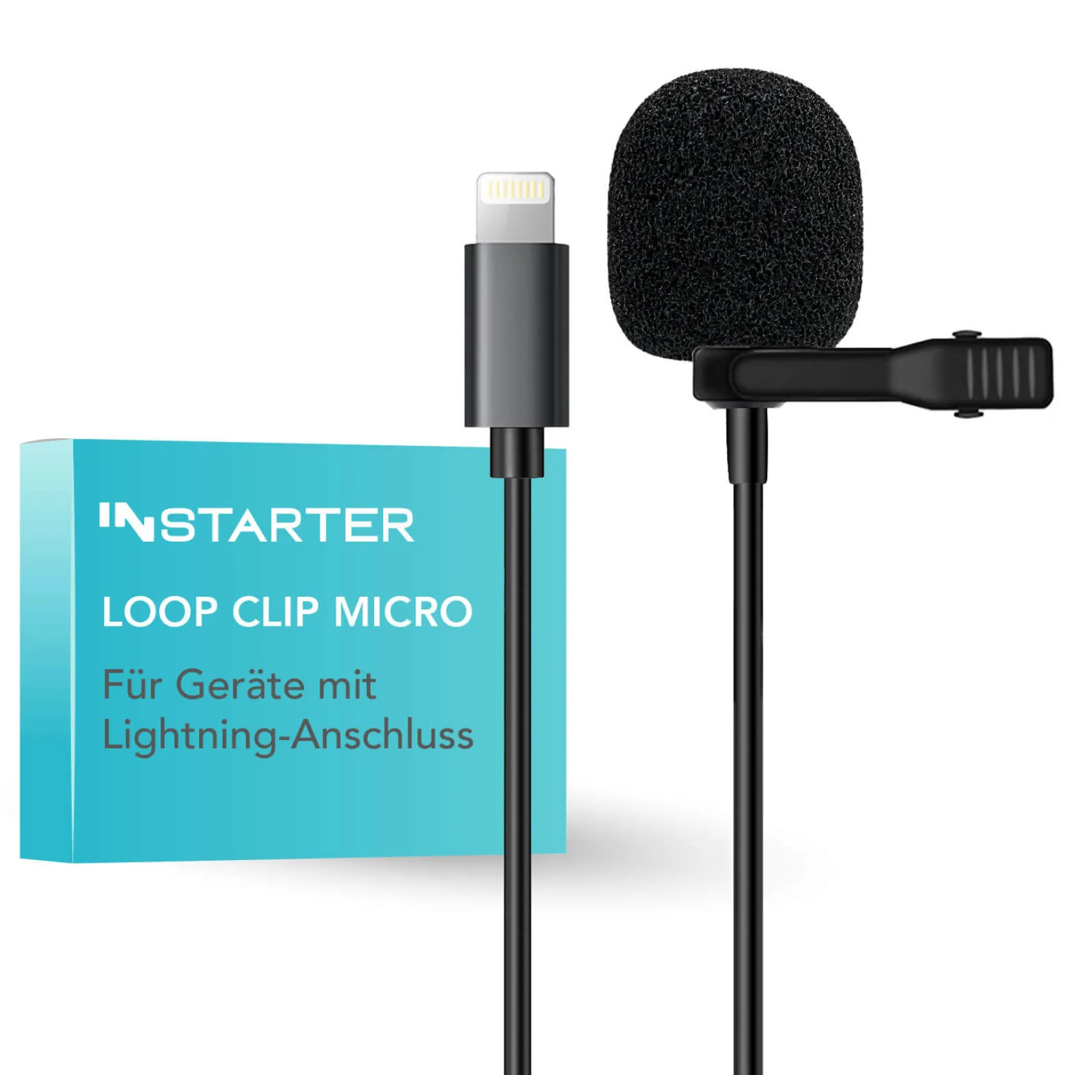 Instarter Lavalier Loop Clip Ansteckmikrofon - 360 Grad Klangaufnahme - mit Lightninganschluss, 6 m Kabel, Windschutz, Tasche, Klemme - klarer Sound - für Kamera, Smartphone, Tablet, PC