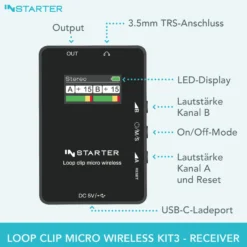 Instarter Lavalier Wireless System Kit 3 - Kabellos für Handy, Tablet, PC - eingebautes Funkmikrofon, 2 Sender, 1 Empfänger, 50 m Reichweite - mit USB-C und 3,5 mm Anschluss