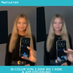 Instarter LED Videoleuchte mit App-Steuerung, 50 W Videoleuchte, Kamera Beleuchtung 360° drehbar, Videolicht für warmes & kaltes Licht Bi-Color
