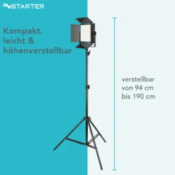 Instarter LED Videoleuchte 60 W mit Stativ, Videolicht 360° drehbar, Studioleuchte mit App-Steuerung, Video-Beleuchtung Bi-Color und 4 Farb-Effekte