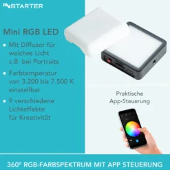 Instarter Mini LED Videoleuchte, magnetische Studioleuchte Magsafe-kompatibel, Kamera Beleuchtung 360° RGB, dimmbares Videolicht