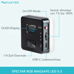 Instarter Mini LED Videoleuchte, magnetische Studioleuchte Magsafe-kompatibel, Kamera Beleuchtung 360° RGB, dimmbares Videolicht