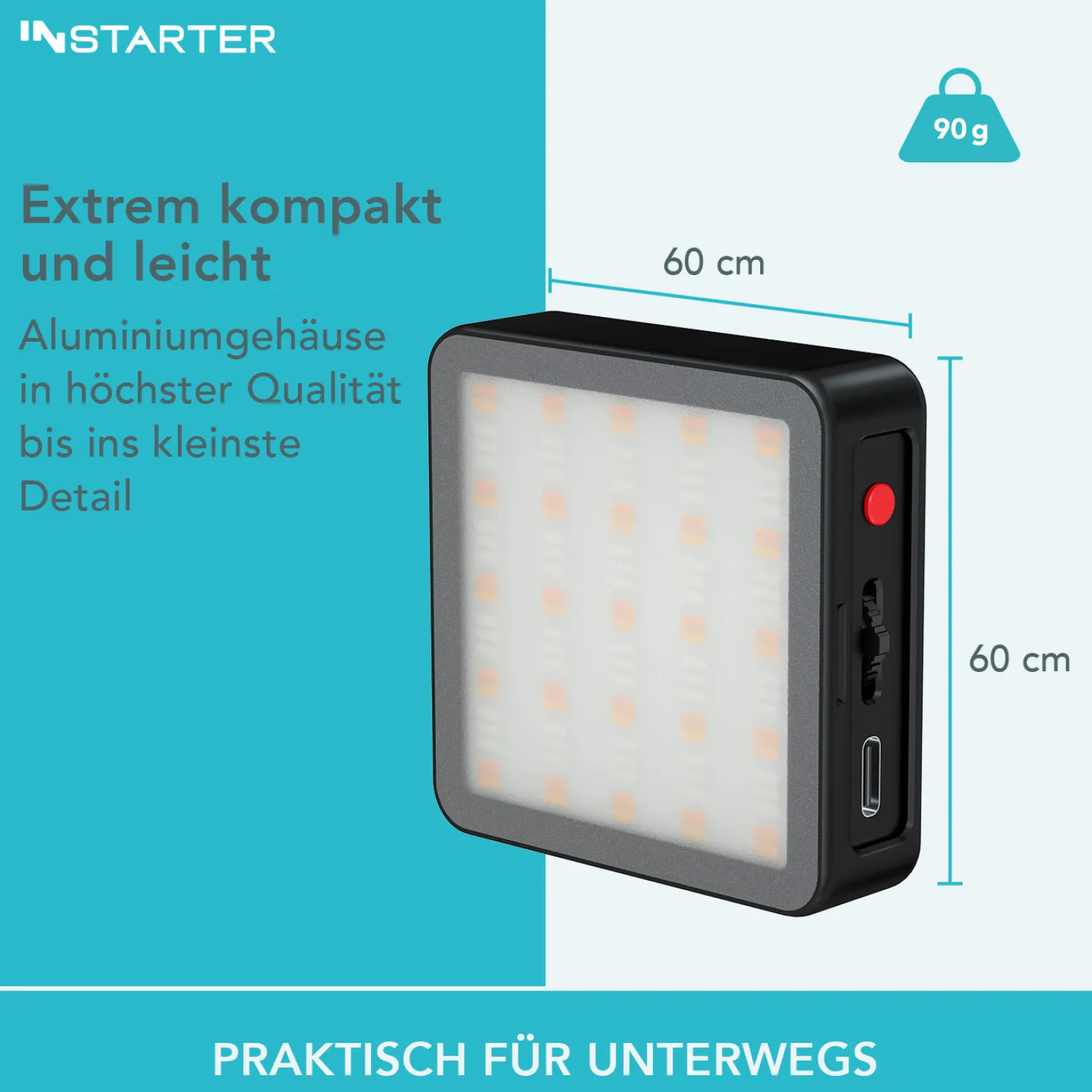 Instarter Mini LED Videoleuchte, magnetische Studioleuchte Magsafe-kompatibel, Kamera Beleuchtung 360° RGB, dimmbares Videolicht