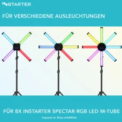Instarter Multi LED M-Tube Holder achteckige Halterung aus Aluminium für bis zu 8 RGB LED Tubes mit 1/4 Zoll Gewinde