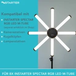Instarter Multi LED M-Tube Holder achteckige Halterung aus Aluminium für bis zu 8 RGB LED Tubes mit 1/4 Zoll Gewinde