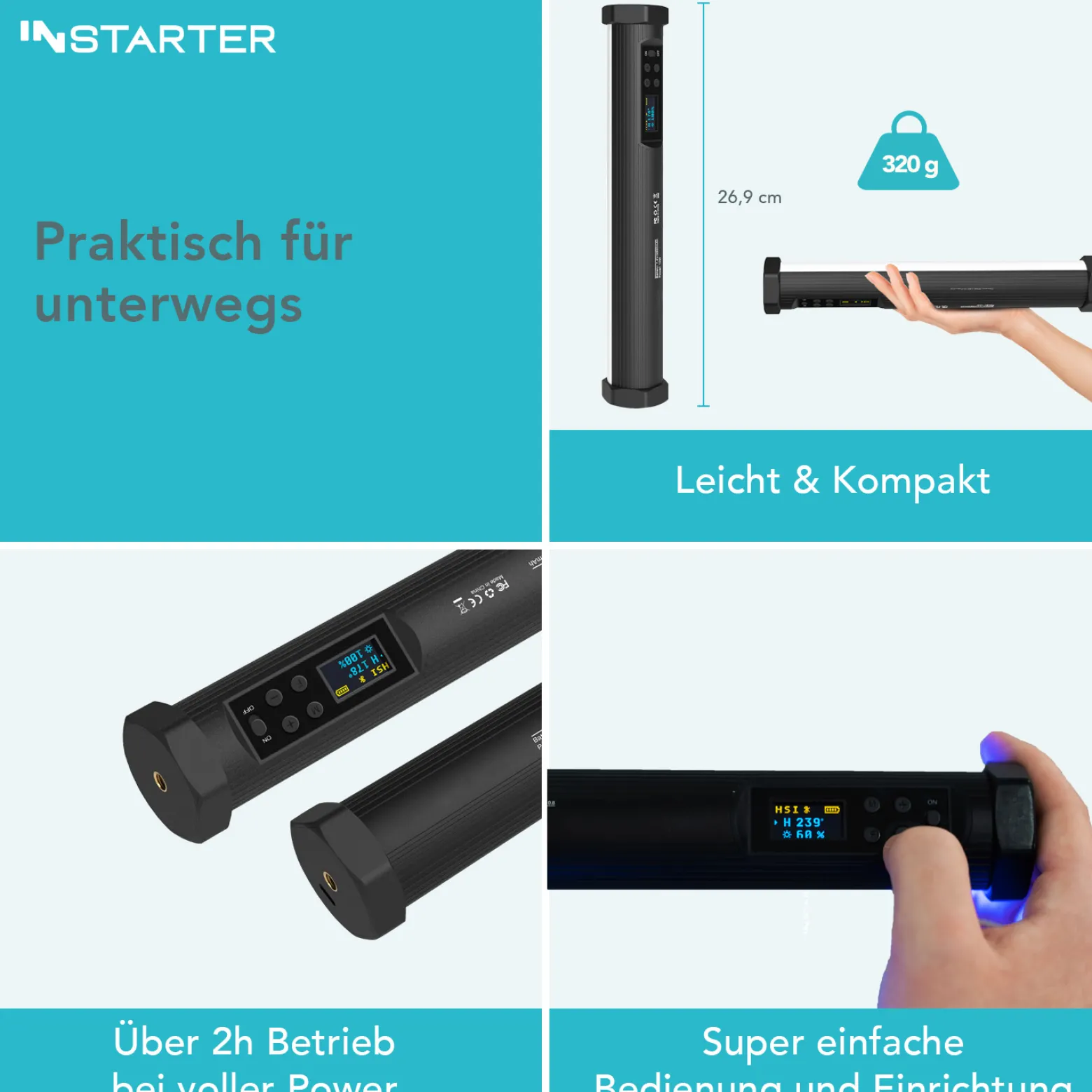 Instarter Spectar LED Leuchtstab 10 W, Videoleuchte mit Bi-Color, Studiolicht mit RGB-Vollspektrum, magnetische Videoleuchte für Streaming