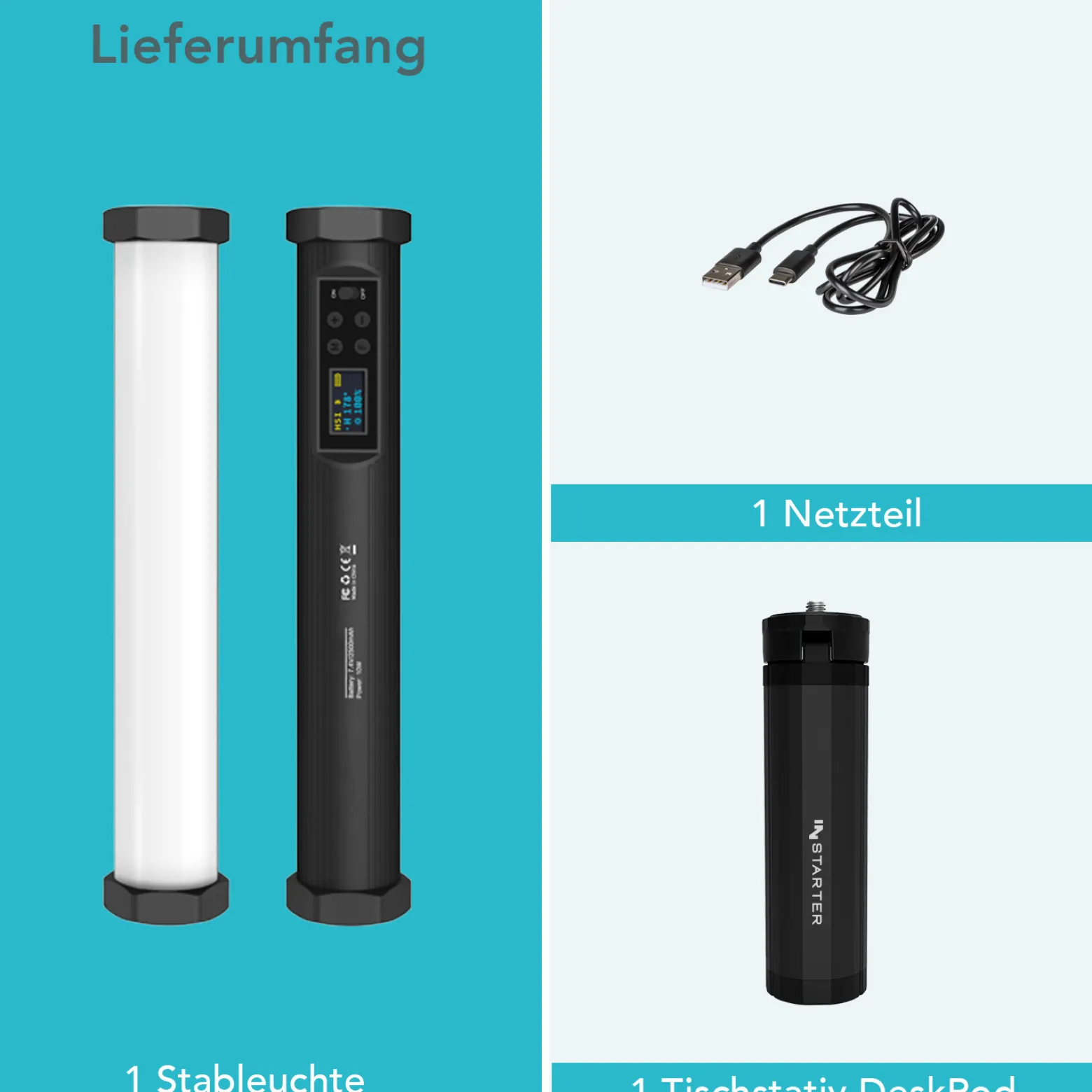 Instarter Spectar LED Leuchtstab 10 W, Videoleuchte mit Bi-Color, Studiolicht mit RGB-Vollspektrum, magnetische Videoleuchte für Streaming