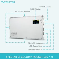 Instarter Spectar LED Videoleuchte, Kamera Beleuchtung mit Bi-Color im Pocket-Format, 12 W Videolicht mit Diffusor, Studiolicht mit Powerbank-Funktion