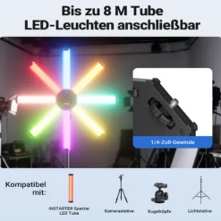 Instarter Spectar RGB LED Stab + Halterung 4er Set kreative Videoleuchten 10 W Bi Color RGB mit Magnetfunktion und Multi Tube Holder