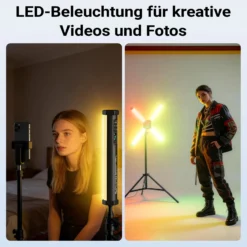 Instarter Spectar RGB LED Stab + Halterung 4er Set kreative Videoleuchten 10 W Bi Color RGB mit Magnetfunktion und Multi Tube Holder