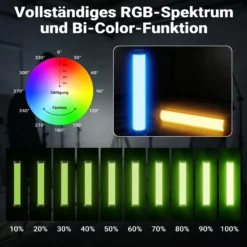 Instarter Spectar RGB LED Stab + Halterung 4er Set kreative Videoleuchten 10 W Bi Color RGB mit Magnetfunktion und Multi Tube Holder