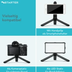 Instarter Tischstativ für Kameras, Smartphones & Leuchten, flexibles Mini Stativ belastbar bis 1,5 kg, Handystativ mit 1/4“ Schraube