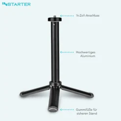 Instarter Tischstativ mit Teleskoparm für Kameras, Smartphones & Leuchten, Mini Stativ belastbar bis 1kg auch als Selfiestick nutzbar