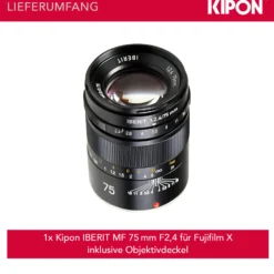 Kipon Iberit 75mm F2,4 Vollformat Objektiv – kompatibel mit Fuji X – Fotoobjektiv 75 mm Brennweite, APS-C Sensoren, robustes Gehäuse