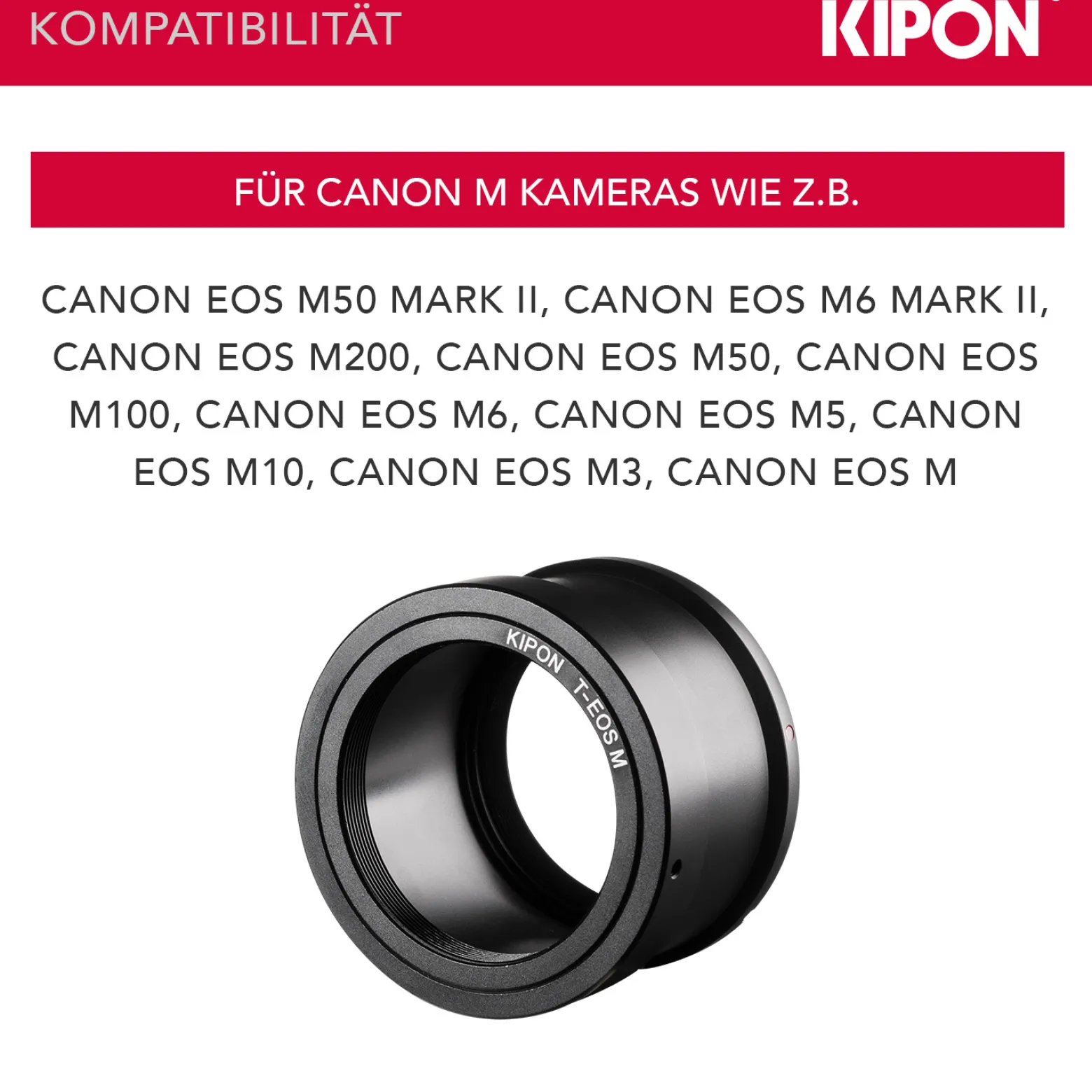 Kipon T2 Adapter für Canon EOS M Objektivadapter Anschlussring für Objektive, Teleskope und Mikroskope, Kamera Zubehör für Systemkamera